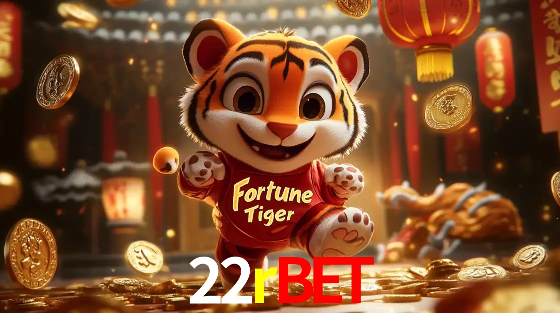 O alegre personagem do Fortune Tiger correndo sobre um caminho de moedas de ouro, simbolizando os grandes prêmios e a diversão do popular jogo de slot do 22rbet.